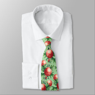 Red Pomegranate Fruits & Green Leaves Neck Tie