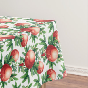 Red Pomegranate Fruits & Green Leaves Tablecloth