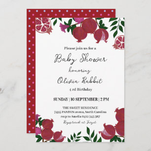 Red Pomegranate Moody fruit Baby Party Invitation