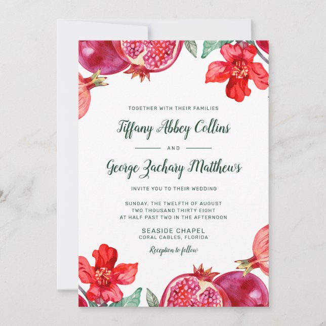 Red Pomegranate Wedding Invitation (Front)