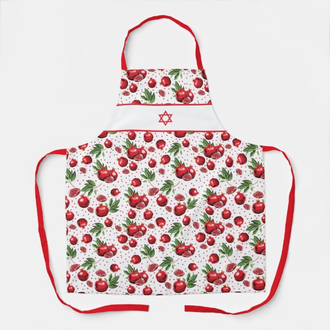 Red Pomegranates on Any Color Background Star Apron (Front)