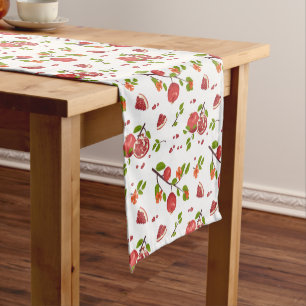Red Pomegranates on White Rosh Hashanah  Short Table Runner