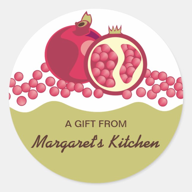 Red pomegranates seeds gift tags stickers (Front)