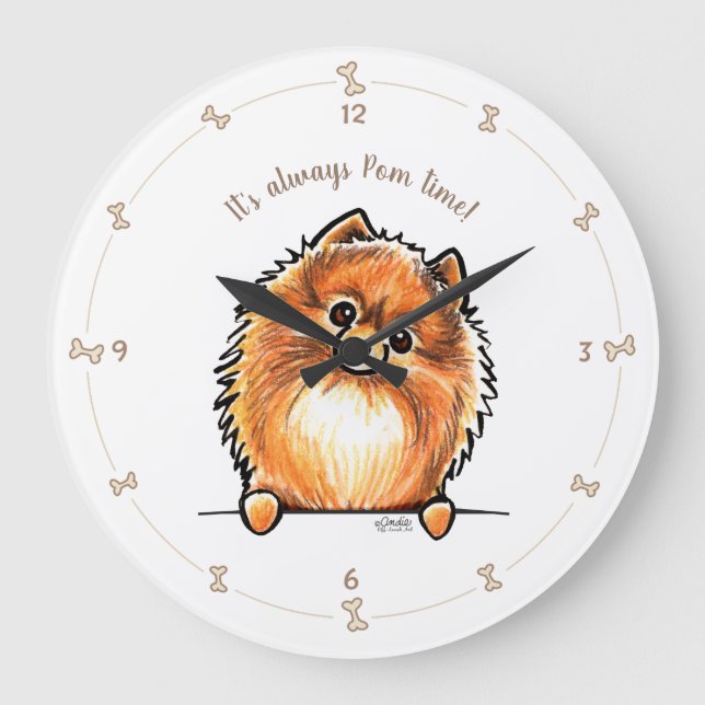 Red Pomeranian Always Pom Time Personalized Large Clock (Front)