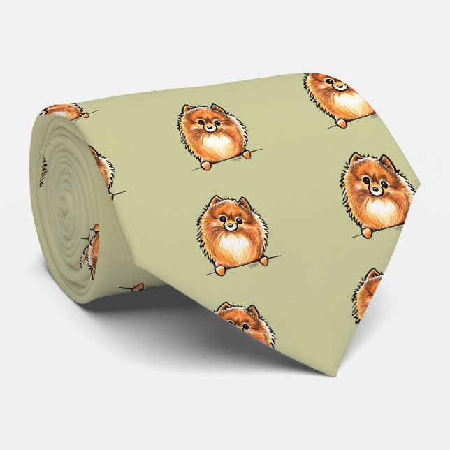 Red Pomeranian Paws Up Neck Tie (Rolled)