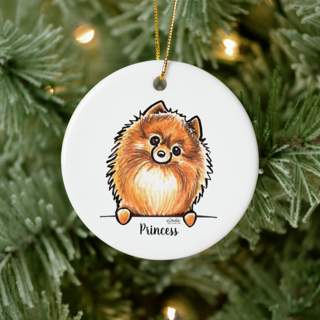 Red Pomeranian Pet Name Personalized Ceramic Ornament (Tree)