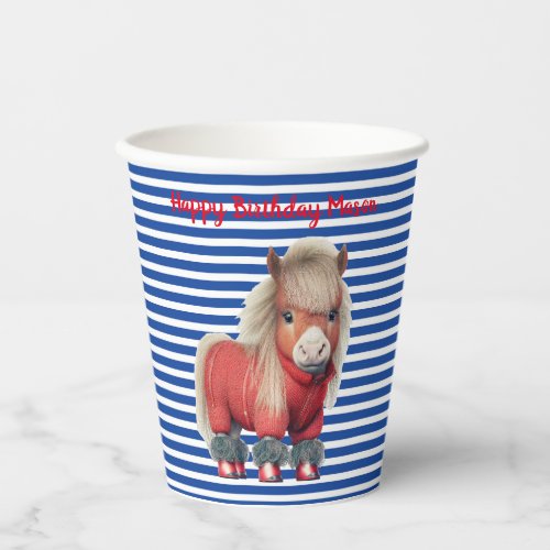 Red Pony blue stripe Paper Cups