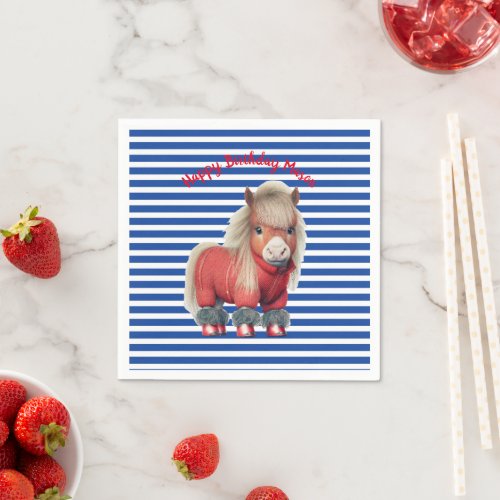 Red Pony blue stripe Paper Plate Napkins