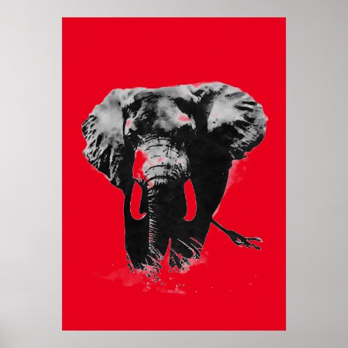 Red Pop Art Elephant Poster