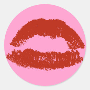 Red Pop Art Lips Classic Round Sticker