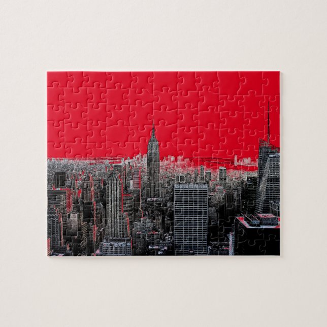 Red Pop Art New York City Manhattan Jigsaw Puzzle (Horizontal)