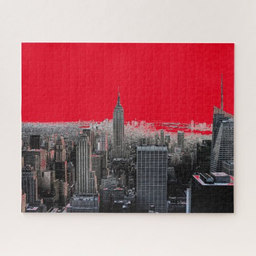 Red Pop Art New York City Manhattan Jigsaw Puzzle