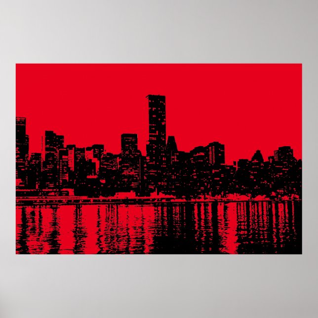 Red Pop Art New York City Manhattan Silhouette Poster (Front)