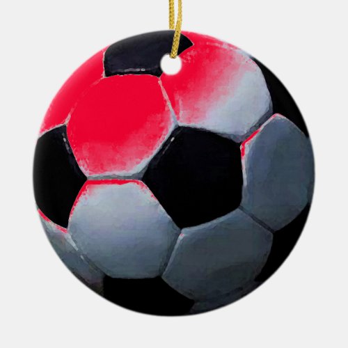Red Pop Art Soccer Ball Christmas Ball Ceramic Ornament