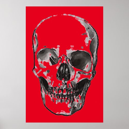 Red Pop Art Style Skull Poster