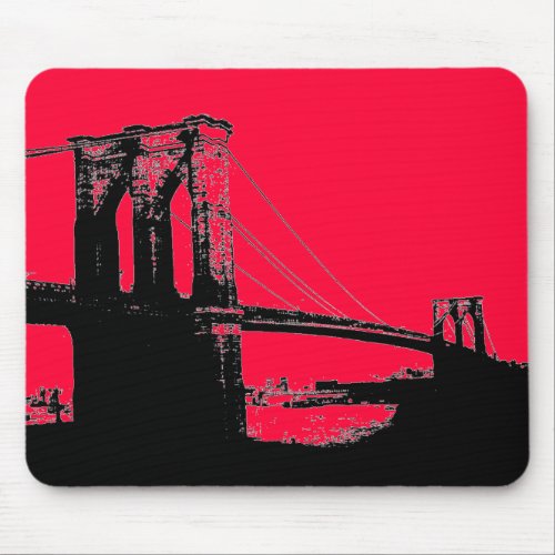 Red Pop Art Vintage Brooklyn Bridge Mousepad