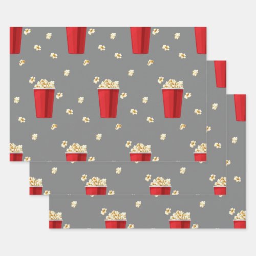 Red Popcorn Buckets Movie Snack Television Film Wrapping Paper Sheets