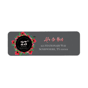 Red Poppies 25th Wedding Anniversary Address Label