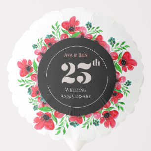 Red Poppies 25th Wedding Anniversary Balloon