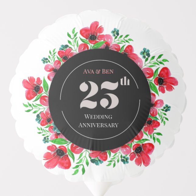 Red Poppies 25th Wedding Anniversary  Balloon (Front)