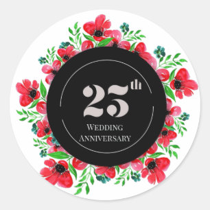 Red Poppies 25th Wedding Anniversary Classic Round Sticker