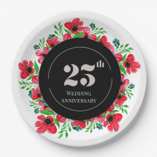 Red Poppies 25th Wedding Anniversary  Paper Plates