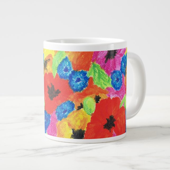 Red Poppies and Blue Cornflowers Floral Pattern Giant Coffee Mug (Front Right)