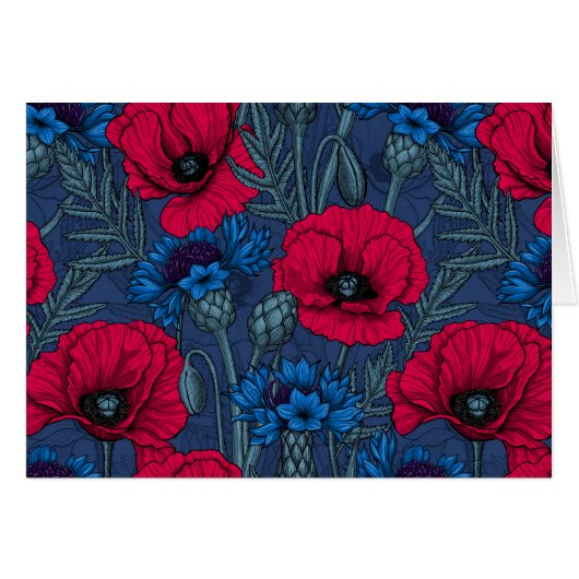 Red poppies and blue cornflowers on blue (Front Horizontal)