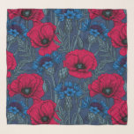 Red poppies and blue cornflowers on blue scarf<br><div class="desc">Hand drawn vector pattern with red poppy flowers and blue cornflowers</div>