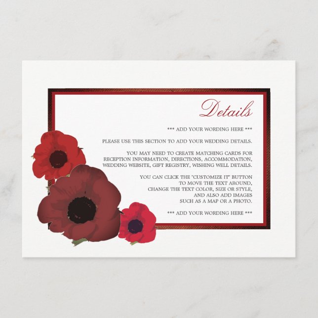 Red Poppies and Burlap Wedding Detail Enclosure Card (Front)