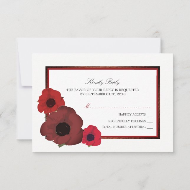 Red Poppies and Burlap Wedding RSVP Card (Front)
