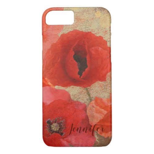Red poppies and custom name iPhone 87 case