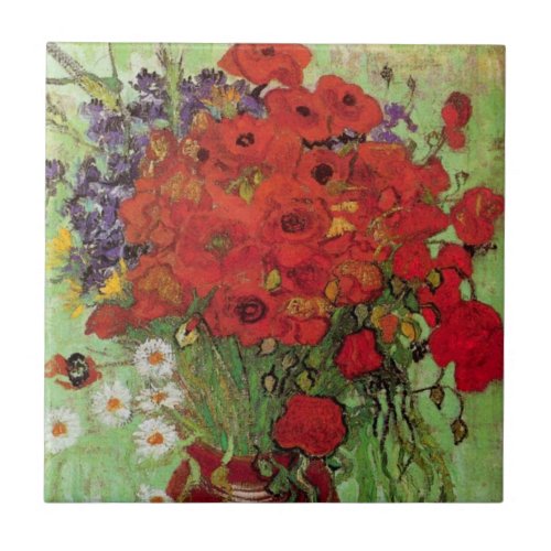 Red Poppies and Daisies by Vincent van Gogh Ceramic Tile