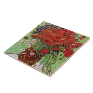 Red Poppies and Daisies By Vincent Van Gogh Ceramic Tile