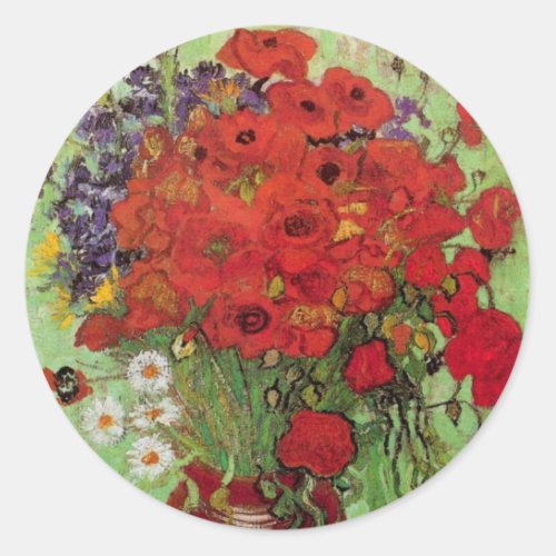 Red Poppies and Daisies by Vincent van Gogh Classic Round Sticker