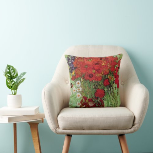 Red Poppies and Daisies by Vincent van Gogh Throw Pillow