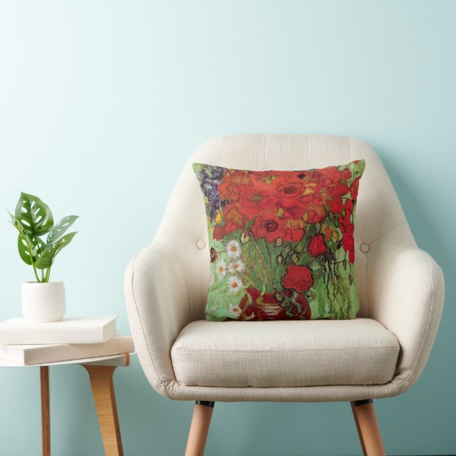 Red Poppies and Daisies by Vincent van Gogh Throw Pillow (Chair)