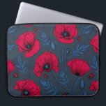 Red poppies and ladybugs on dark blue laptop sleeve<br><div class="desc">Hand  drawn vector pattern with poppy flowers and ladybugs</div>