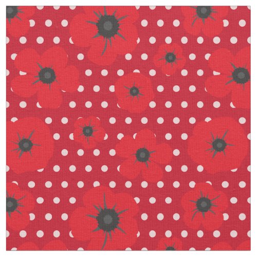 Red Poppies and Polka Dots Pattern Fabric