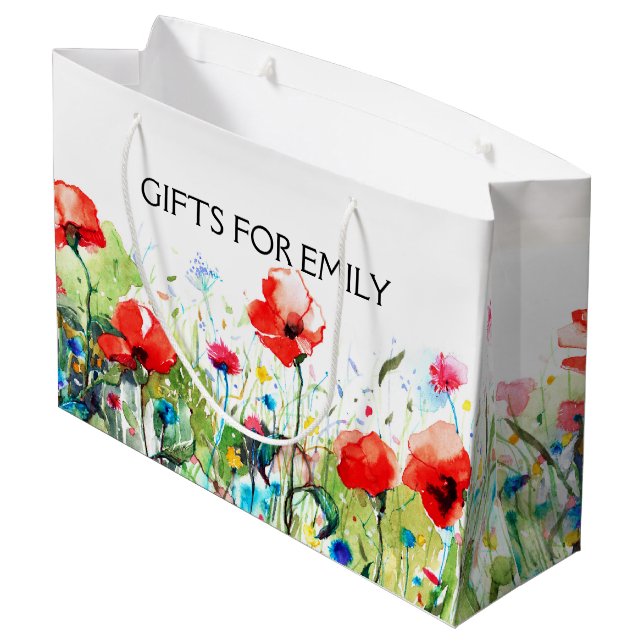 Red Poppies and Spring Flowers Illustration Large Gift Bag (Back Angled)