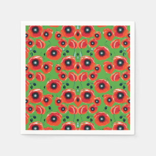 Red Poppies Apple Green Napkins