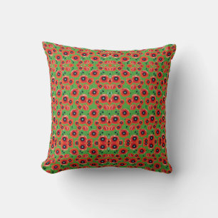 Red Poppies Apple Green Throw Pillow