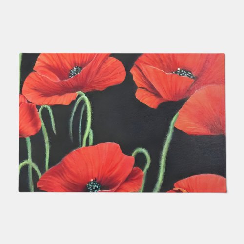 Red Poppies art painting  Doormat