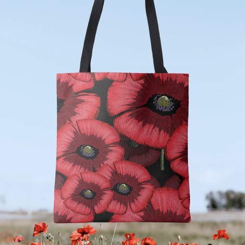 Red Poppies Art Pattern Modern Floral Tote Bag