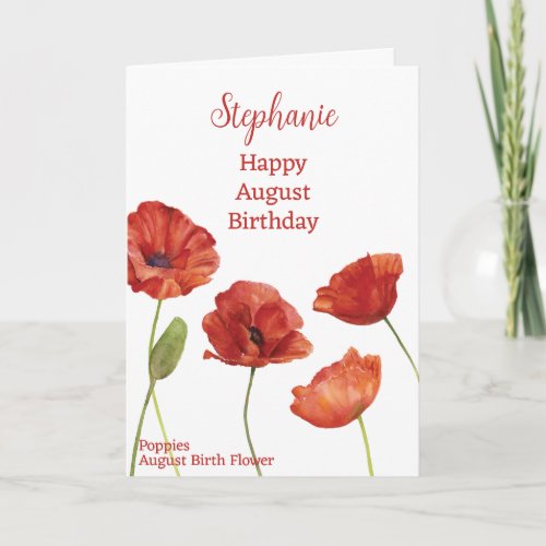 Red Poppies August Birthday Birth Month Flower Card