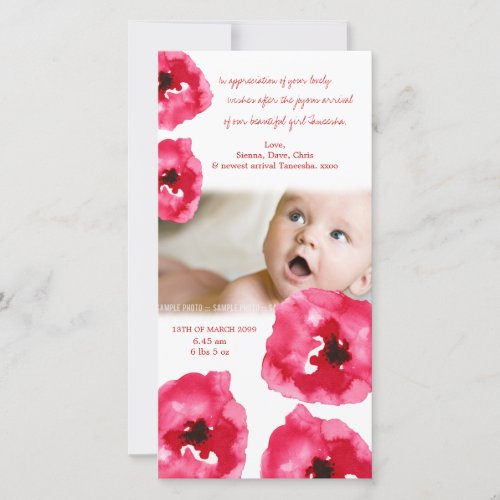 Red Poppies Baby Birth Thank You Photo Card