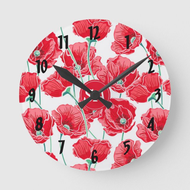 Red Poppies Back to School Dorm Essentials Round Clock (Front)