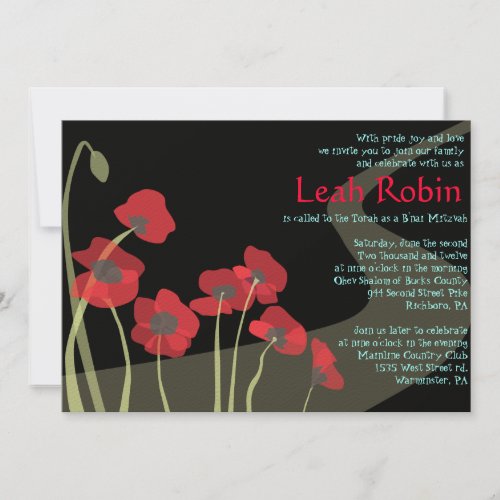 RED POPPIES Bat Mitzvah Wizard of Oz Invitation