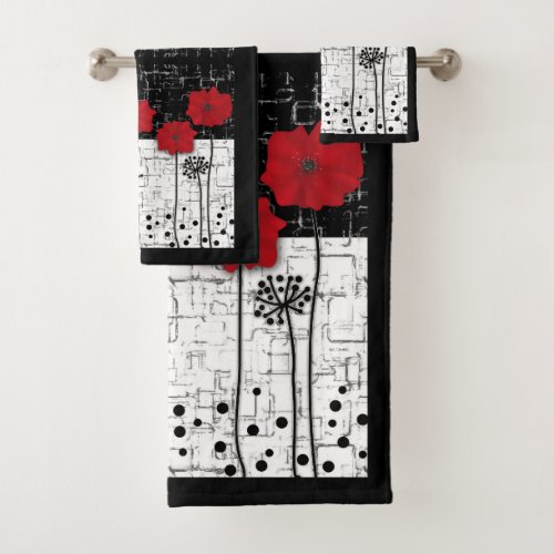 Red poppies  bath towel set