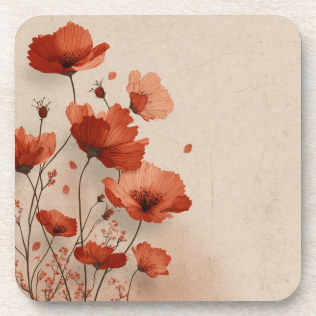 Red poppies.  beverage coaster (Front)